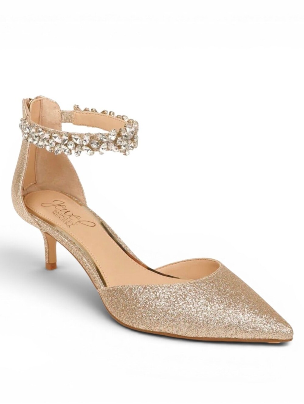 JEWEL BADGLEY MISCHKA Raleigh Pointed Toe Bewelled Champagne Kitten Heels - 9.5